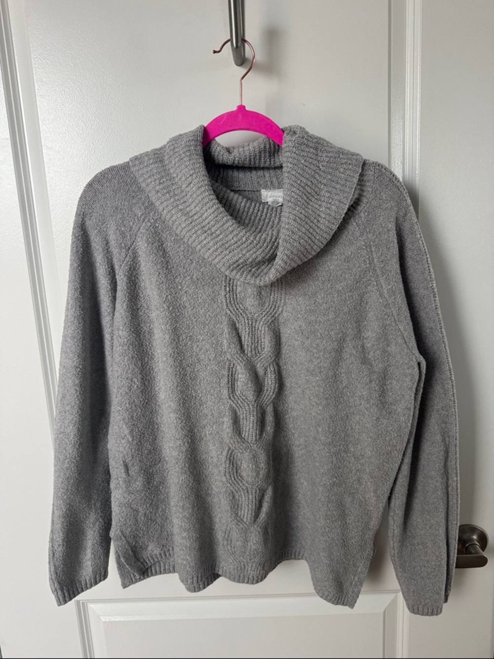 Caslon Heather Gray Cable-Front Cowl Sweater